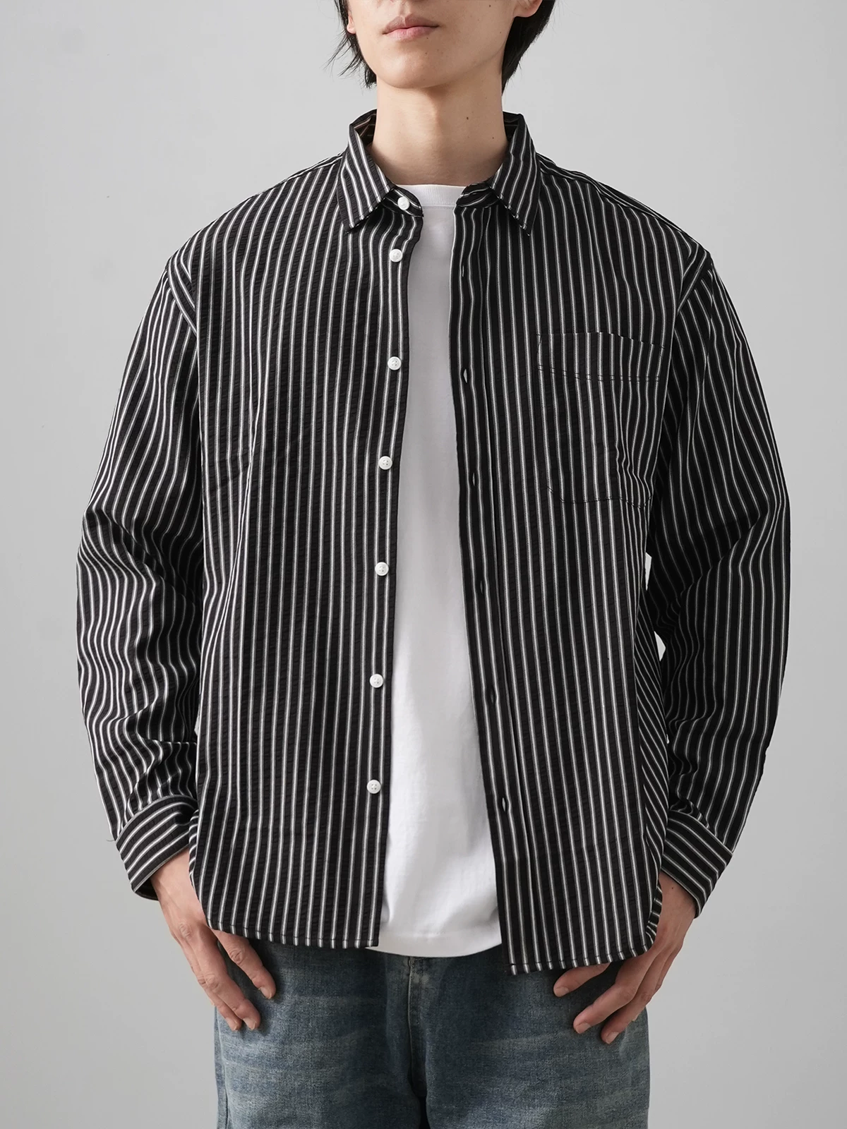 OMZM Lyocell Tencel Áo Sơ Mi Sọc Nam Dài Tay Thu Đông Xu Hướng Quốc Gia Áo Sơ Mi Retro Rời Áo Mỏng Thường Ngày