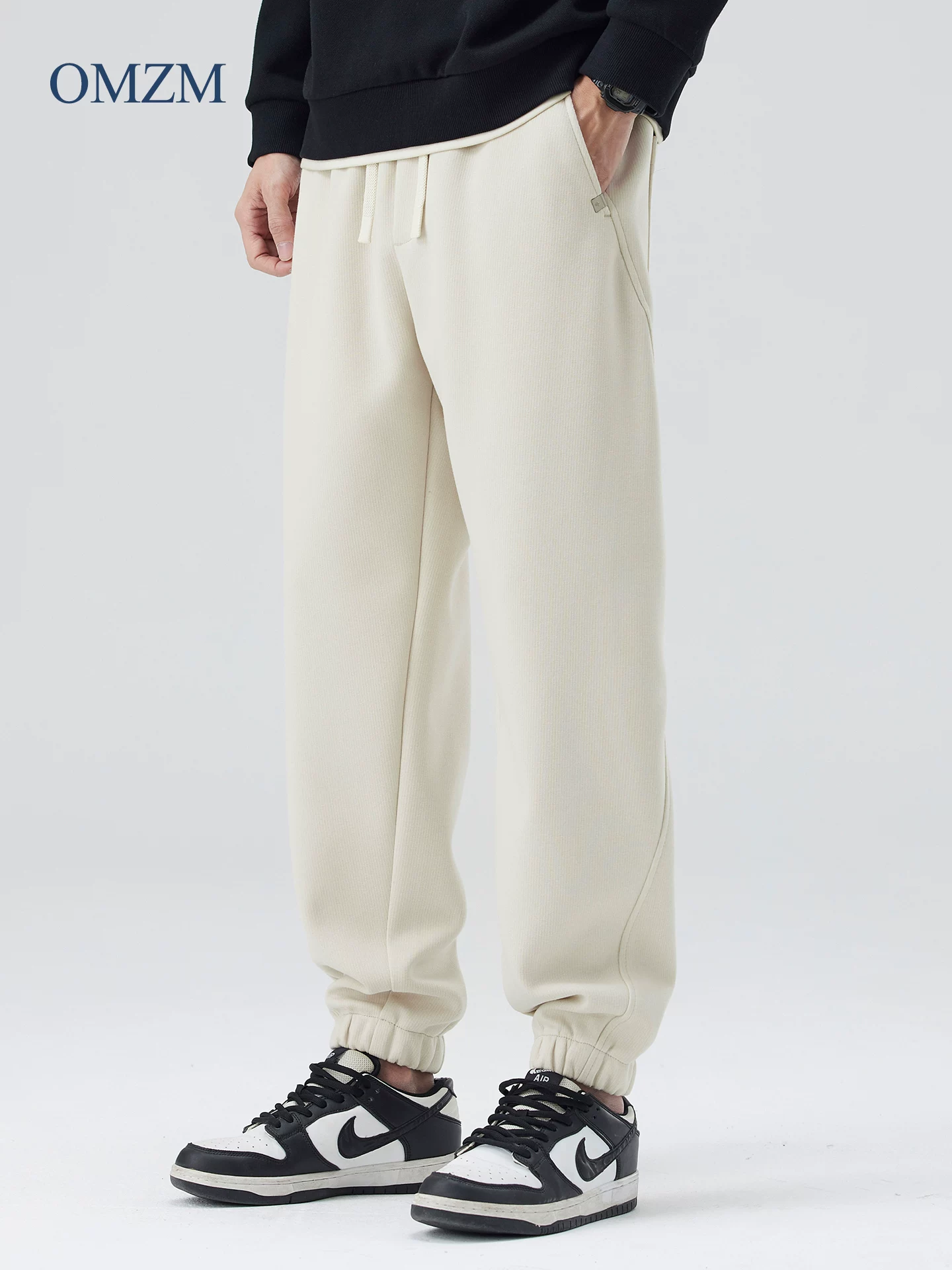 Quần jogger hạng nặng OMZM dành cho nam, quần dệt kim cổ điển kiểu Mỹ mùa thu đông, quần thể thao rộng rãi cao cấp, quần thể thao thông thường