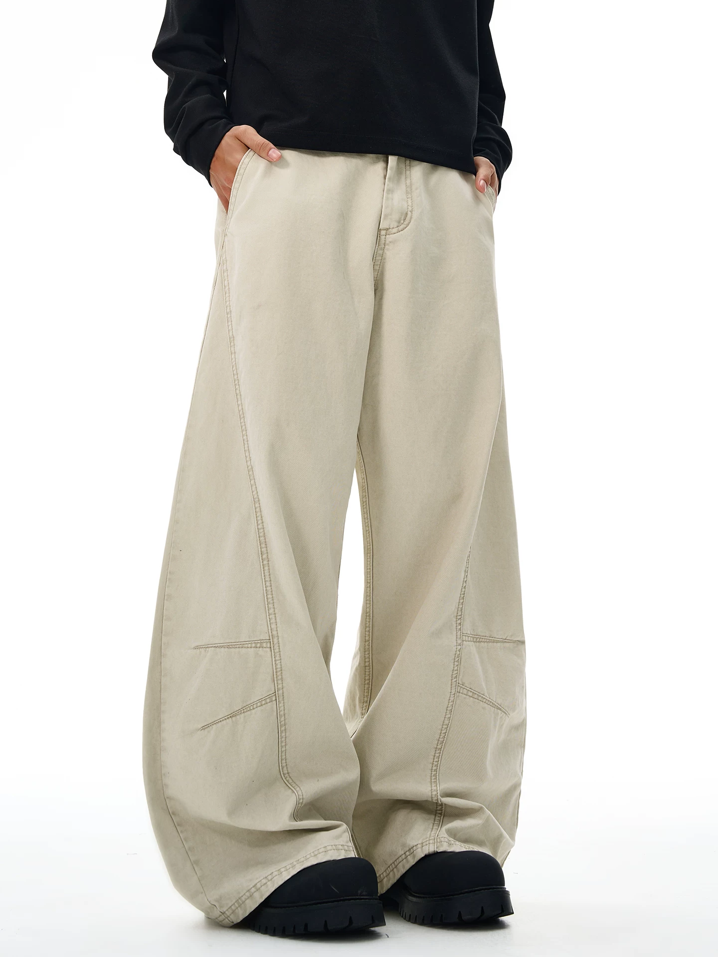 Quần âu nam cotton nguyên chất dáng thẳng OMZM, quần ống rộng mùa đông mới 2025, quần kiểu dáng thời thượng đa năng cá tính phong cách đường phố