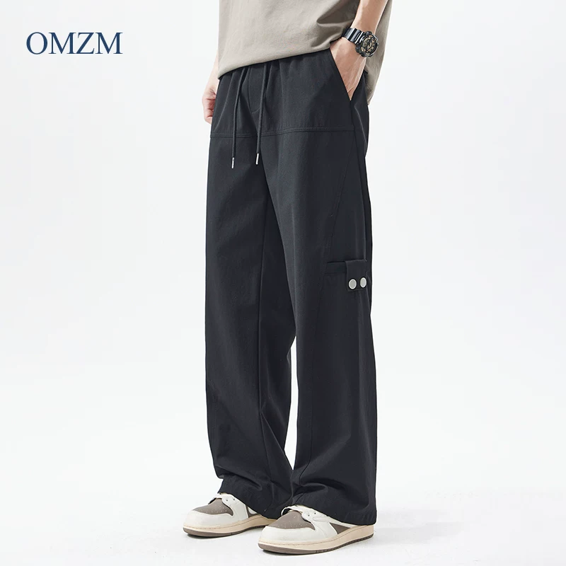 Quần cargo ống thẳng hạng nặng OMZM dành cho nam, quần ống rộng ống thẳng dáng rộng mùa hè, quần lính dù thể thao màu trơn kiểu Mỹ