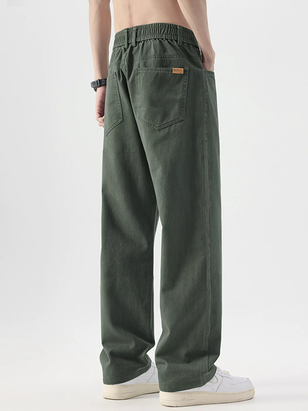 Quần dài ống đứng bằng vải cotton nguyên chất lót lông cừu hạng nặng OMZM dành cho nam, quần dài ống rộng màu kaki cổ điển kiểu Mỹ mùa thu đông