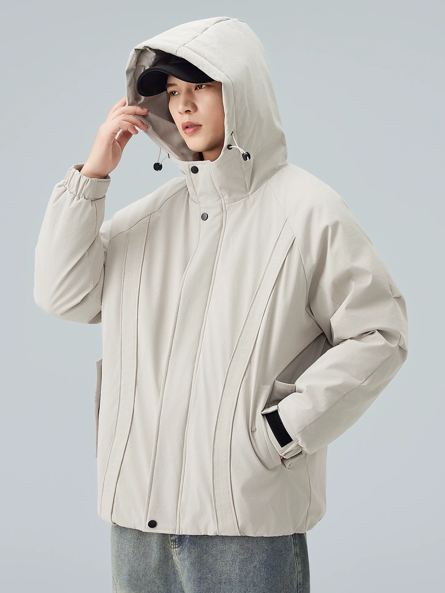 Áo khoác cotton có mũ trùm đầu kiểu Mỹ OMZM dành cho nam, áo khoác cotton dày dặn ấm áp mới mùa đông 2025, áo khoác cặp đôi đa năng hợp thời trang.