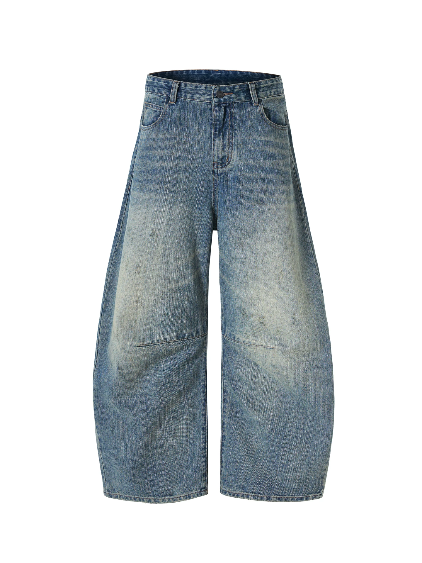 Quần jean nam OMZM retro giặt mài, kiểu dáng mùa đông, chất liệu kaki, dáng rộng, ống thẳng, phong cách Mỹ, phối vải, kiểu dáng quần lửng.