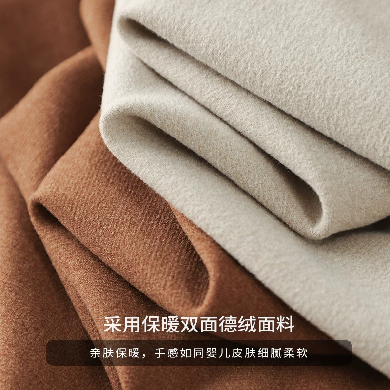Áo thun dài tay hạng nặng 320G kiểu Mỹ dành cho nam, áo lót nhung Đức hai mặt dành cho nam, áo len cổ cao nửa cổ lót lông cừu mùa thu đông màu trắng.