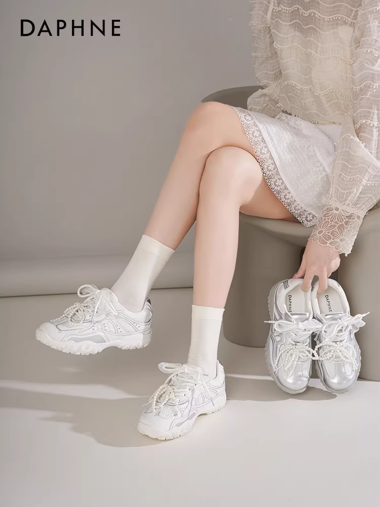 Giày tập luyện ren bạc Daphne Silver Pearl 2025 Mẫu mới Thu thoáng khí Giày thể thao đế dày Giày thể thao thường ngày dành cho nữ