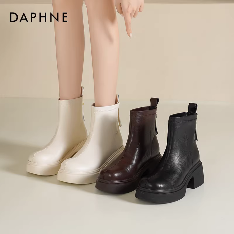 Giày bốt tuyết Daphne dành cho nữ 2025, giày bốt mùa thu đông mới, giày lười nữ, giày trắng, giày bố giảm giá dành cho nữ