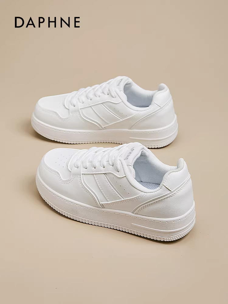 Giày thể thao đế dày màu trắng Daphne dành cho nữ, mẫu mới thu 2025, kiểu dáng đa năng, phong cách thường ngày, giày ván trắng dành cho học sinh