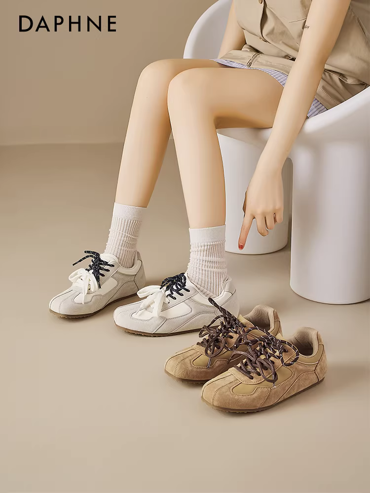 Giày thể thao tăng chiều cao Daphne dành cho nữ 2026, kiểu xuân mới, màu nâu, phong cách retro, giày thể thao thường ngày, giày ba lê