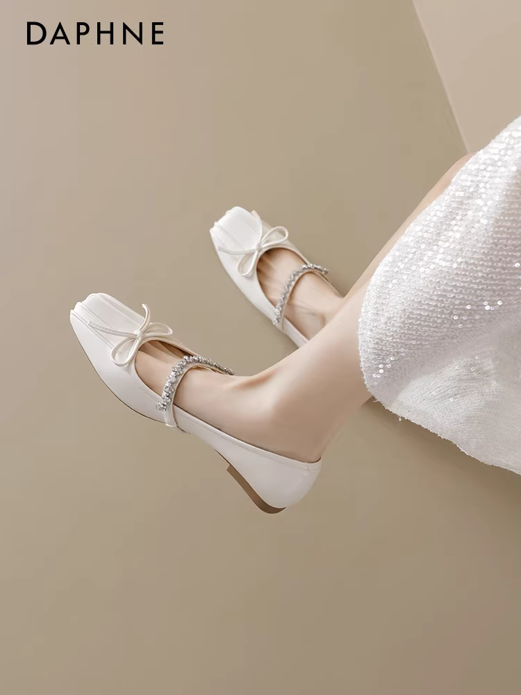 Giày Mary Jane Daphne Silver Ballet dành cho nữ Thu/Đông 2025 kiểu mới đẹp, mũi vuông nông, chất liệu da, giày đơn
