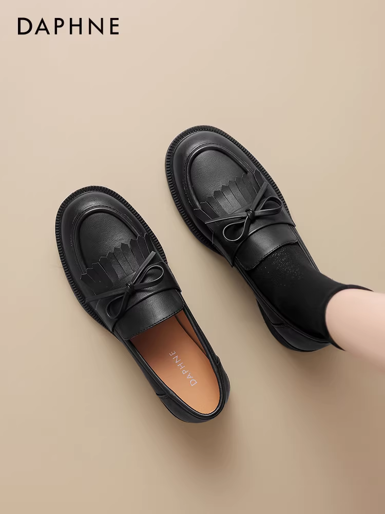 Giày Loafer Daphne nữ 2025 kiểu Anh mới, giày da đen, giày bệt nữ, giày đi làm đế mềm, giày đơn giản