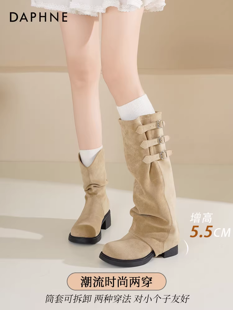 Giày bốt cao cổ đế dày Daphne dành cho nữ, mẫu mới thu đông 2025, kiểu cổ điển, đi xe, kiểu lười, bốt cao hai chiều dành cho nữ