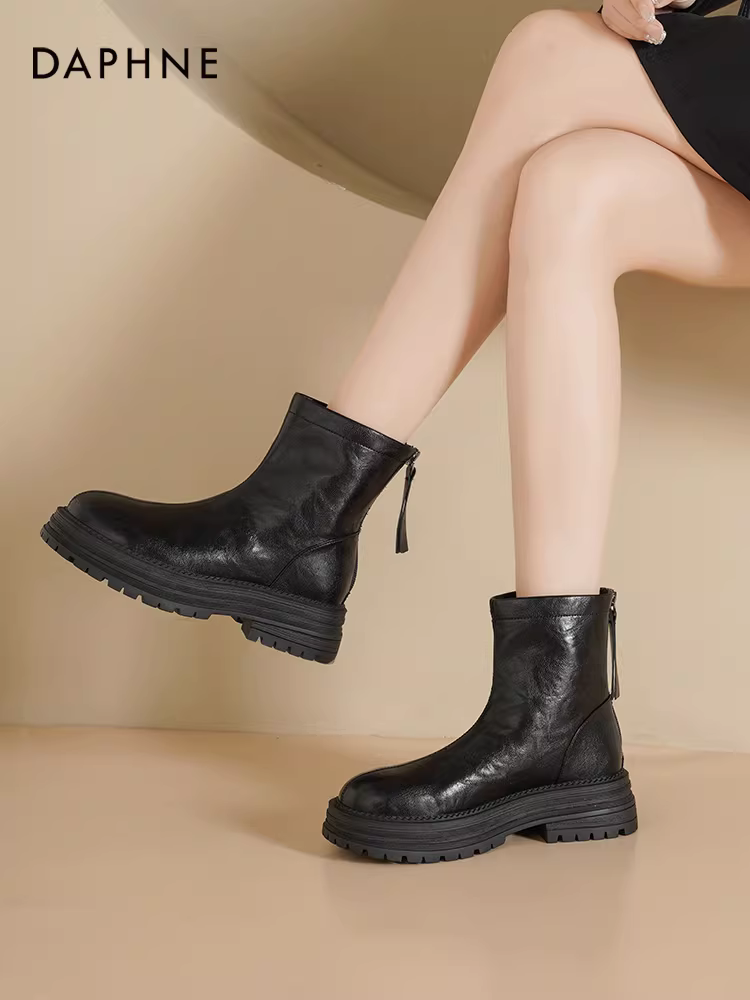 Giày bốt Martin đế dày Daphne dành cho nữ 2025 kiểu Anh mới mùa thu, bốt cổ ngắn nữ, bốt Chelsea cổ điển