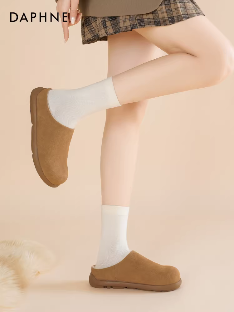 Giày nửa dép Daphne Birkenstock dành cho nữ, kiểu mới thu đông 2025, lót lông cừu, mũi kín, chất liệu cotton, kiểu lười, giữ ấm, lông mềm mại.
