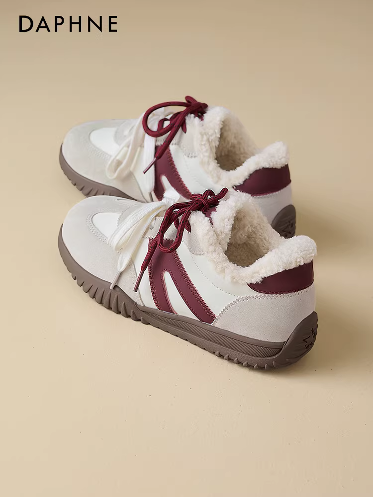 Giày thể thao nữ Daphne lót lông cừu, kiểu Đức, mùa thu đông 2025, đế dày, phong cách retro, giữ ấm, đi tuyết, thể thao, thường ngày, chất liệu cotton