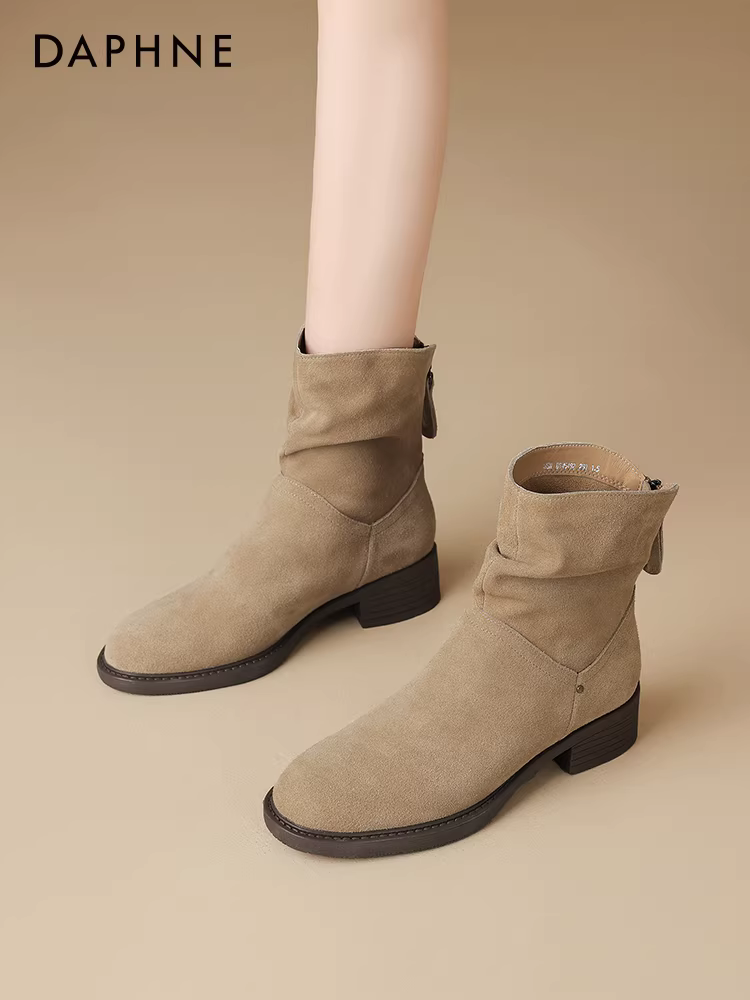 Giày bốt ngắn Daphne Birkenstock 2025 kiểu dáng mới phổ biến, bốt lười màu kaki, bốt ôm dáng, bốt mùa thu đông lót lông, bốt Martin