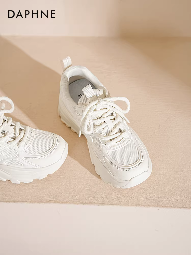 Giày thể thao Daphne dành cho nữ, kiểu mới xuân 2025, giày nữ đế dày, giày sneaker trắng, giày thể thao tăng chiều cao, giày thể thao thường ngày