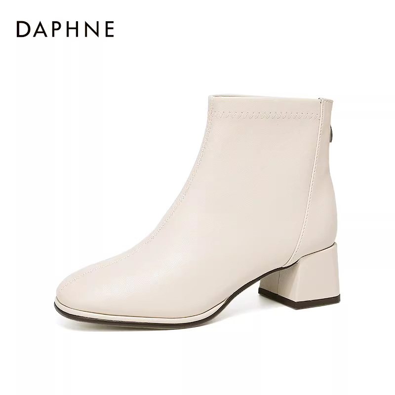 Giày bốt ngắn da thật Daphne dành cho nữ 2024 Giày bốt đơn mùa xuân phổ biến dành cho nữ Giày bốt cổ ngắn phong cách Pháp Giày bốt ngắn màu trắng Giày bốt siêu phổ biến dành cho nữ