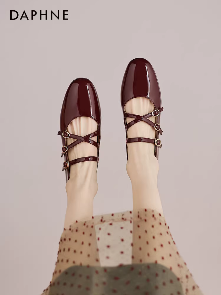 Giày bệt Daphne màu đỏ dành cho nữ, kiểu mới mùa thu 2025, giày bệt Mary Jane kiểu ballet tuyệt đẹp, giày da đi làm.
