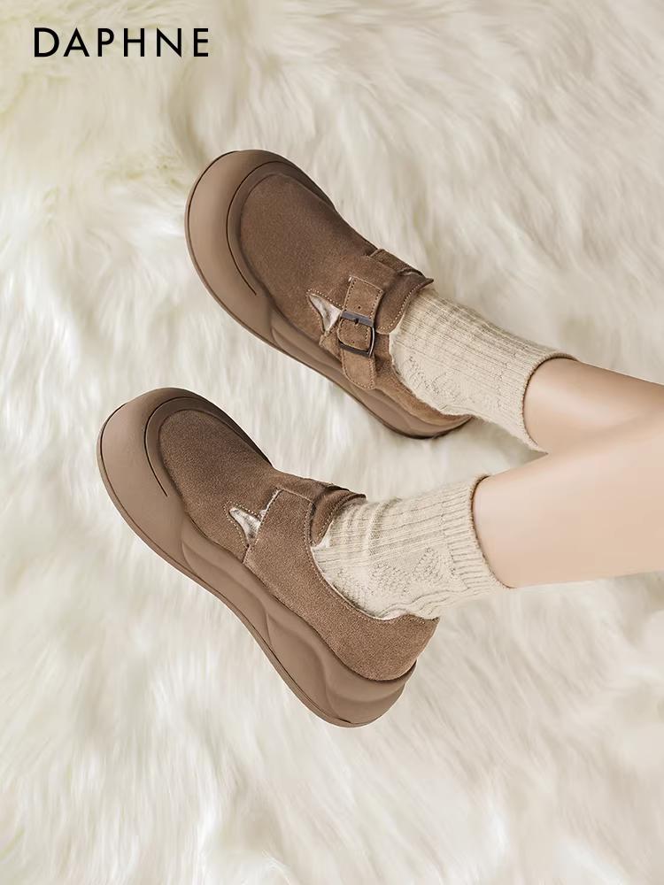 Giày Birkenstock da thật lót lông cừu Daphne dành cho nữ 2025 Giày nữ mùa đông mới đế dày chống trượt giày cotton ấm áp chống trượt