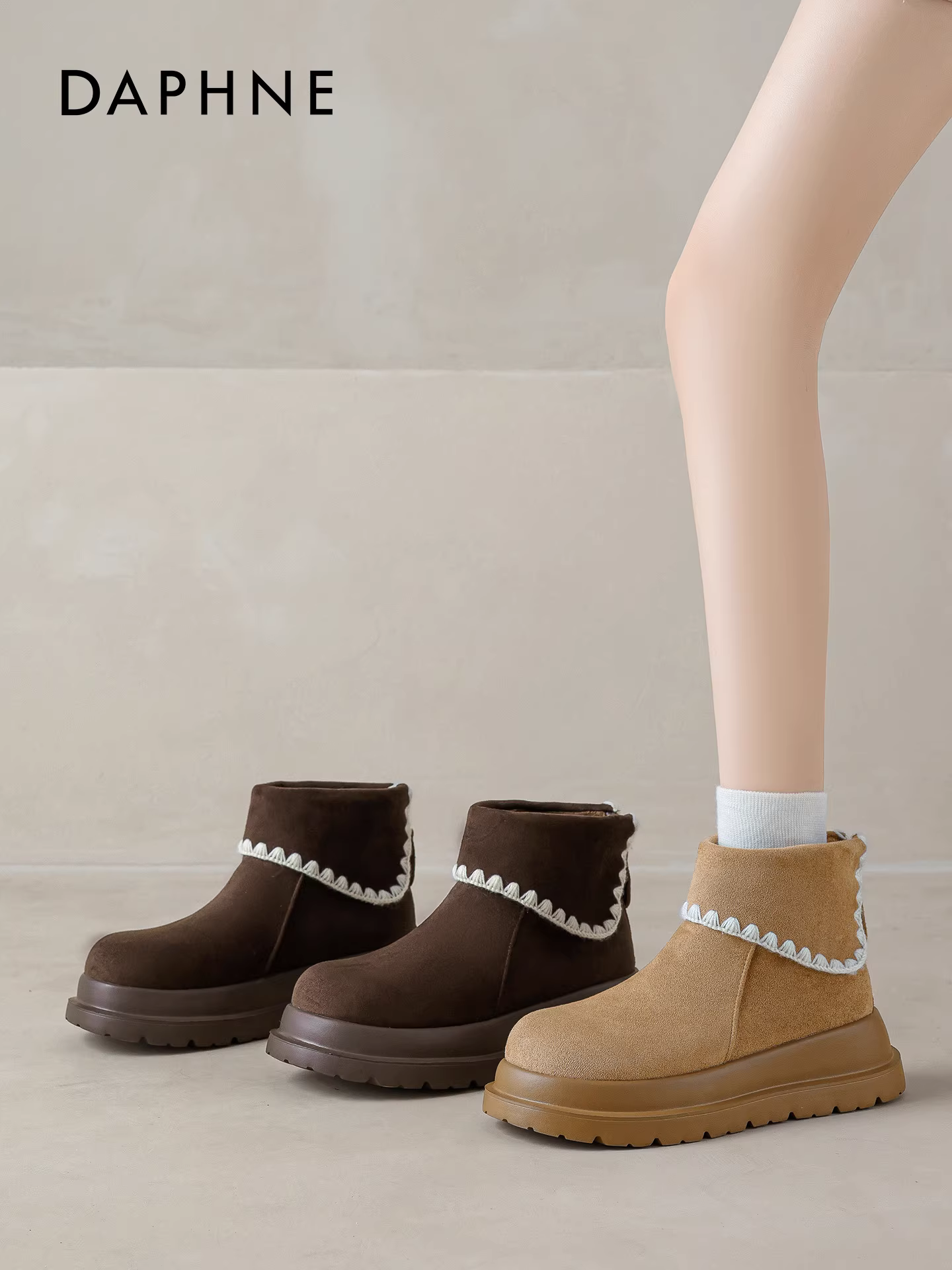 Giày bốt ngắn kiểu Birkenstock thời trang của Daphne dành cho nữ, giày bốt mùa đông mới năm 2025 đế dày lót lông cừu giữ ấm, giày bốt đi tuyết.