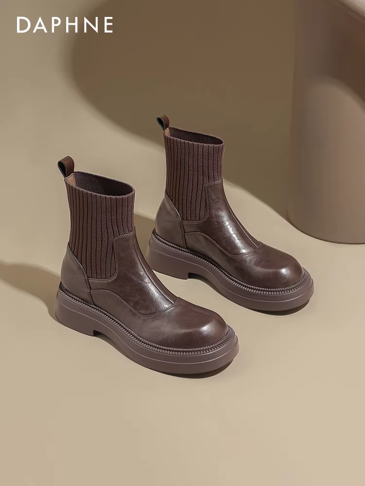Giày bốt ngắn Daphne dành cho nữ 2025 mới mùa đông đế dày kiểu tất Chelsea giày bốt nữ mùa thu giày nữ cổ ngắn giày bốt Martin