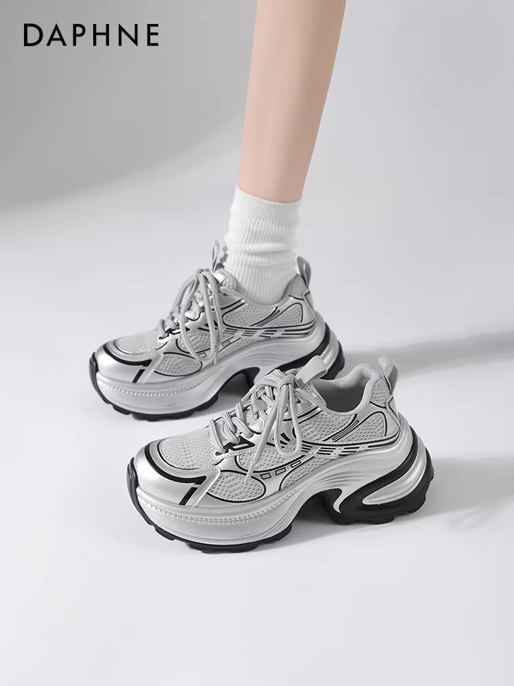 Giày thể thao nữ Daphne Silver Dad 2025, giày mùa đông mới, giày lưới đế dày, giày tăng chiều cao, giày thể thao thường ngày