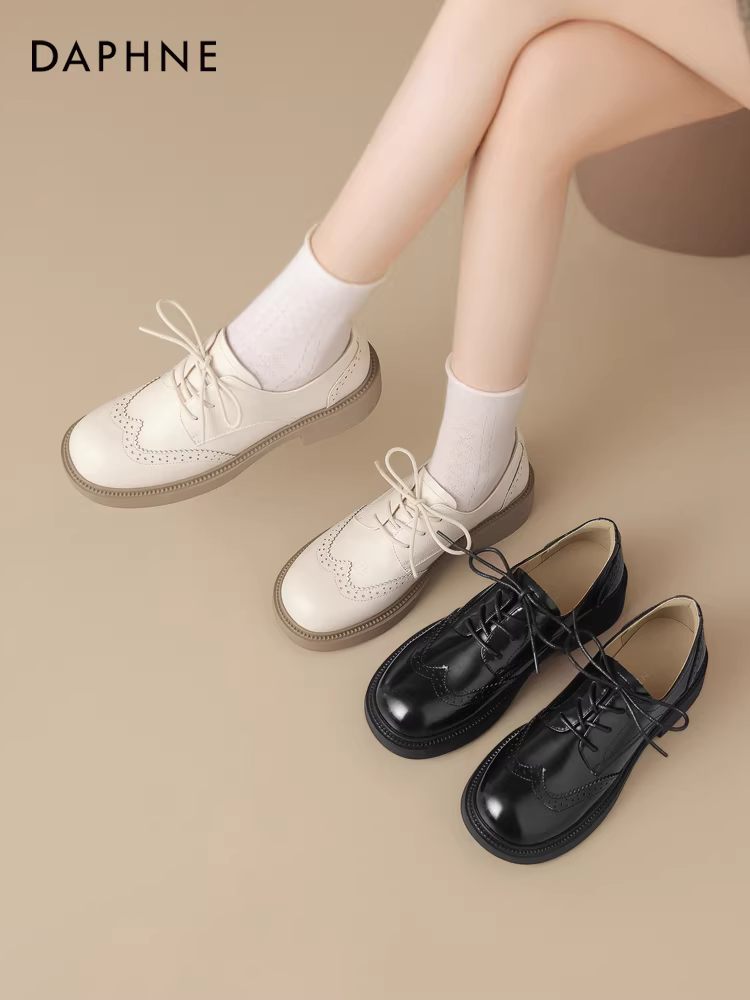 Giày da nhỏ kiểu Anh Daphne dành cho nữ, giày lười mùa đông, giày nữ kiểu mới 2025, giày brogue buộc dây.