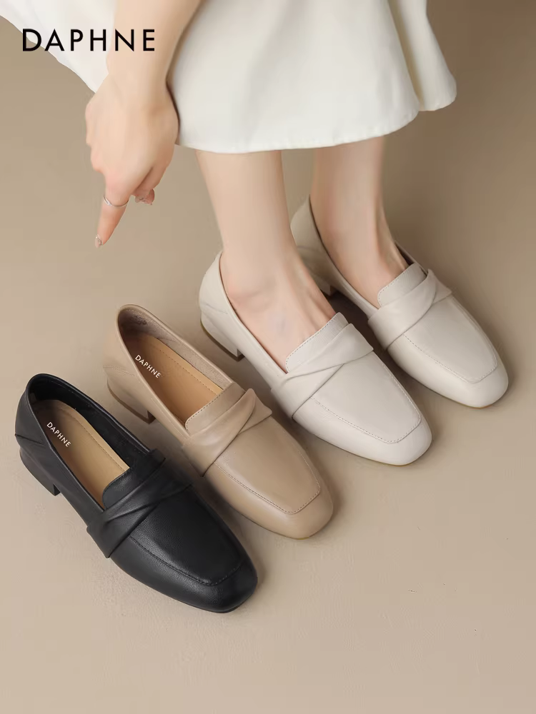 Giày lười Daphne nữ 2025, giày bệt da thật mới, da mềm, giày lười mùa thu đông dành cho mẹ