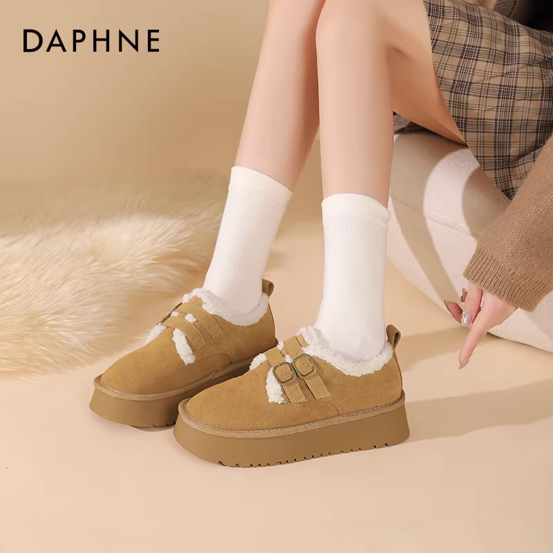 Giày bốt tuyết Daphne dành cho nữ 2025, giày bốt mùa thu đông mới, giày lười nữ, giày trắng, giày bố giảm giá dành cho nữ