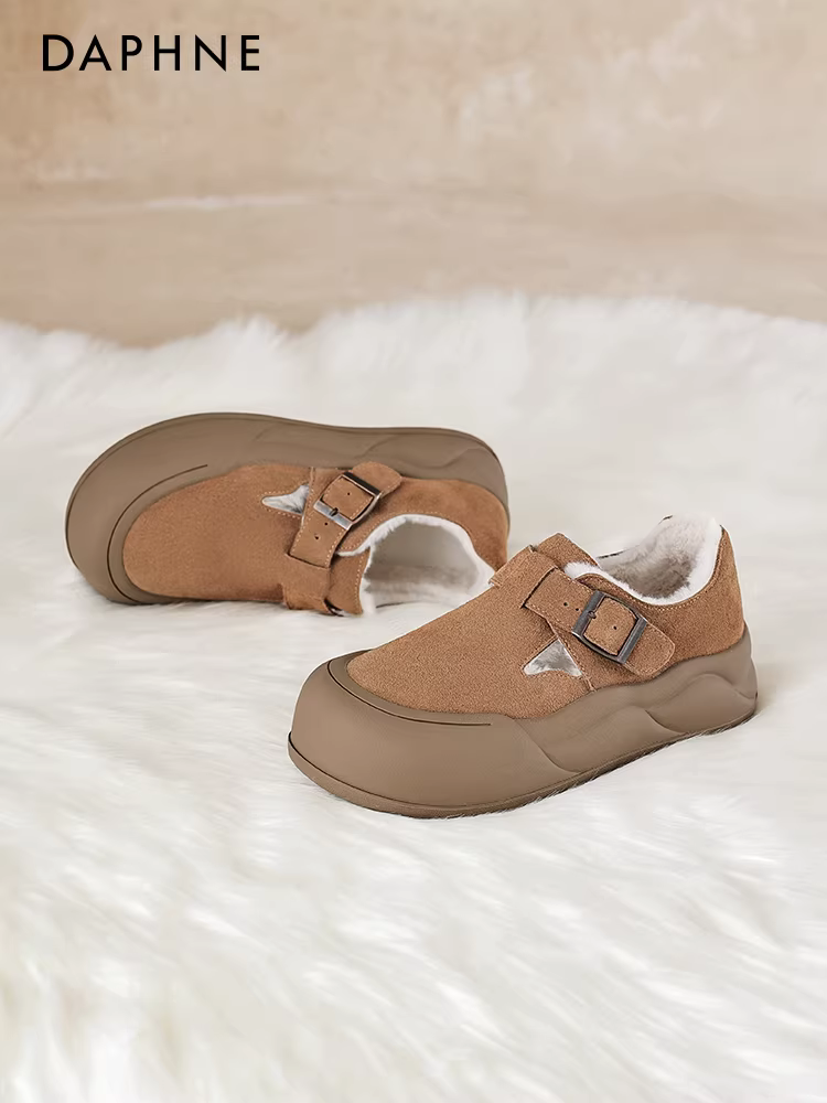 Giày Birkenstock da thật lót lông cừu Daphne dành cho nữ 2025 Giày nữ mùa đông mới đế dày chống trượt giày cotton ấm áp chống trượt