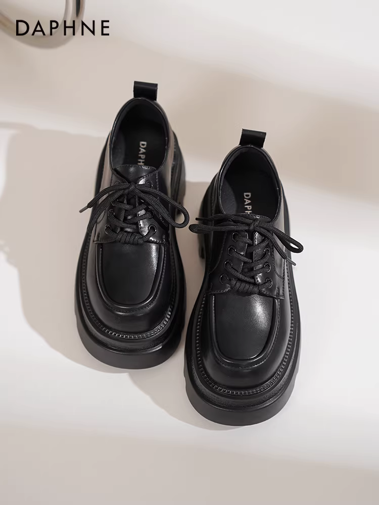 Giày lười đế dày Daphne dành cho nữ 2025, giày nữ mùa thu mới, đa năng, phong cách Anh, giày da nhỏ nhắn dành cho người phụ nữ nhỏ nhắn