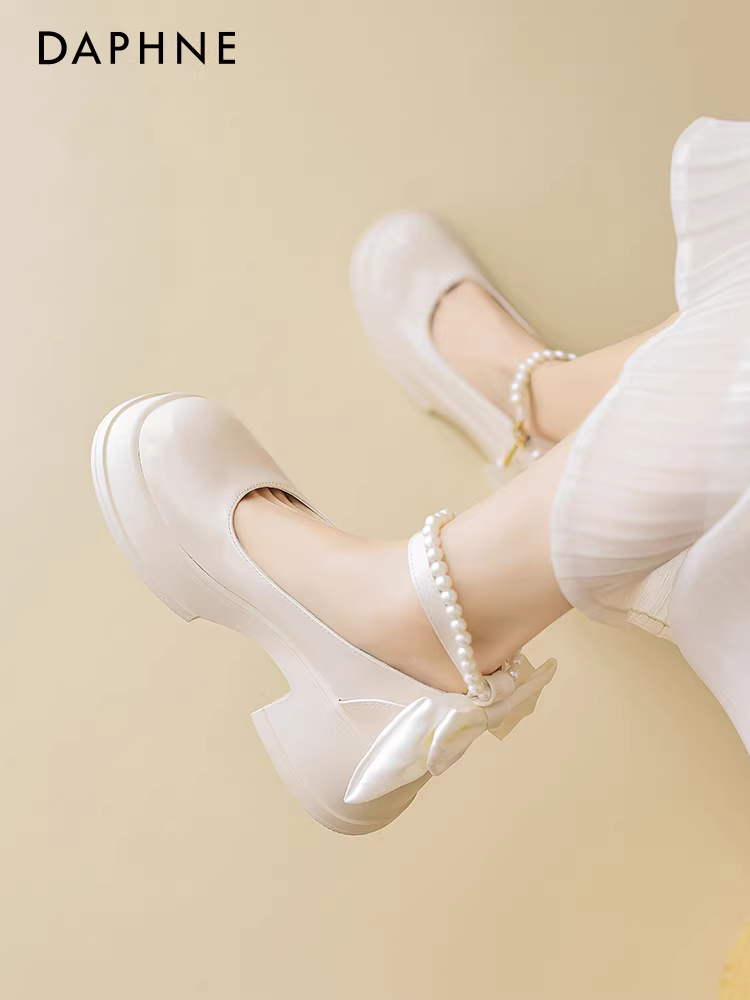 Giày cao gót kiểu Pháp Daphne mùa xuân 2026, giày cưới mới, giày cô dâu, giày đơn, giày Mary Jane, giày da nhỏ phối chân váy