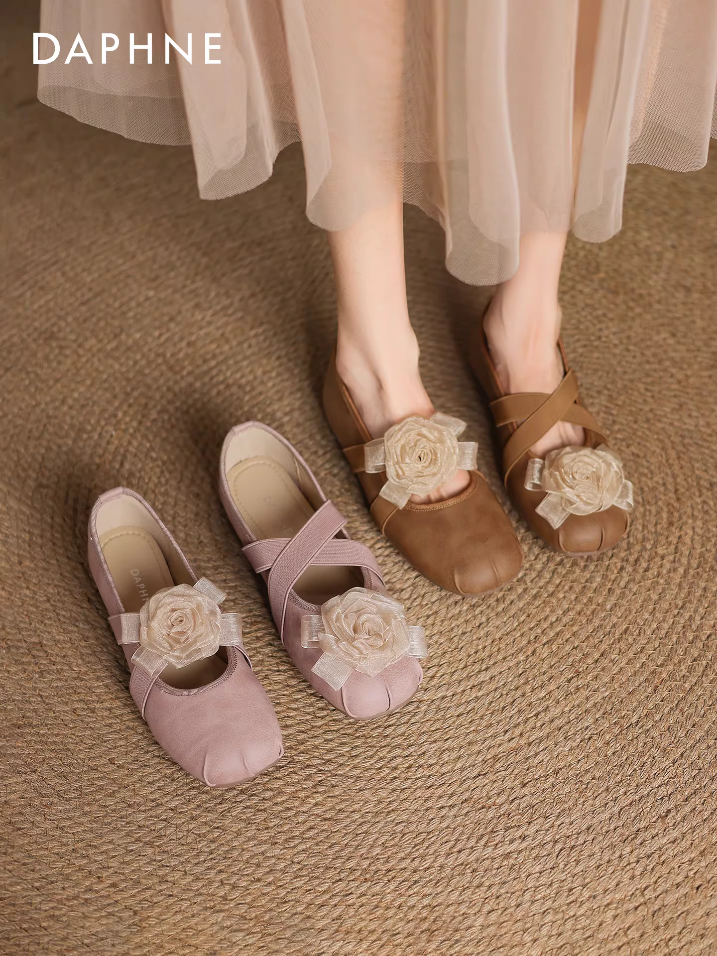 Giày nữ Daphne Camellia kiểu Mary Jane Pháp 2025, giày bệt da mùa hè mới, giày ba lê đế thấp, giày đơn giản dành cho nữ