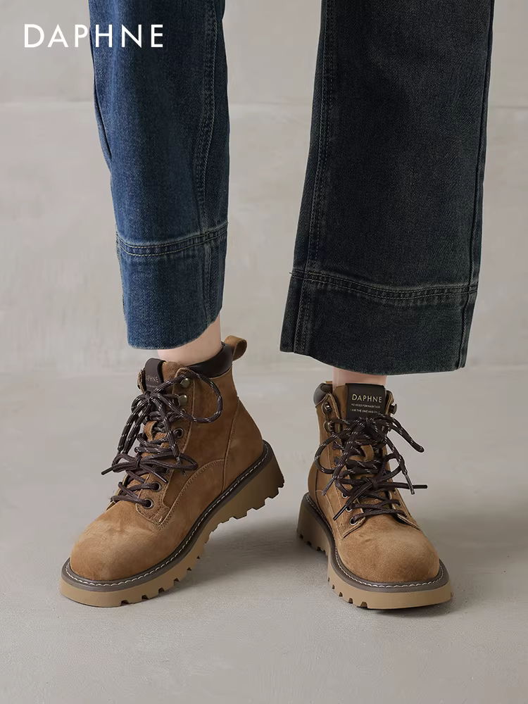 Giày bốt mùa đông Daphne dành cho nữ 2025 kiểu Anh mới, giày bốt Melard mùa thu đông đế dày đi bộ đường dài cổ ngắn