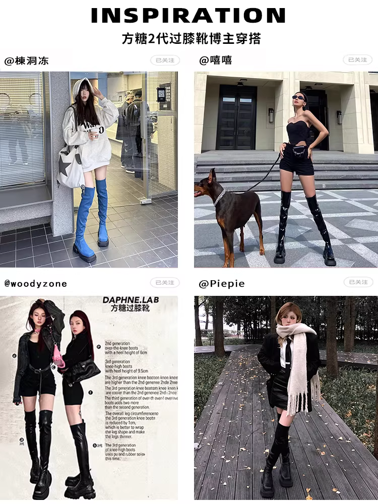 DAPHNELAB Giày bốt cao quá đầu gối mũi vuông Daphne dành cho nữ, Da thật 2025 Giày bốt dài đế dày mới dành cho nữ, Giảm béo và đa năng.