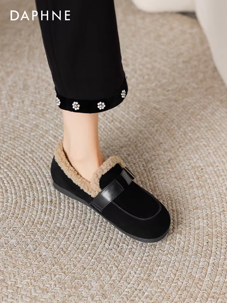 Giày Birkenstock lót lông Daphne dành cho nữ 2025, giày mùa đông mới đế dày, giày lông, ủng tuyết, giày cotton, giày lười màu đen