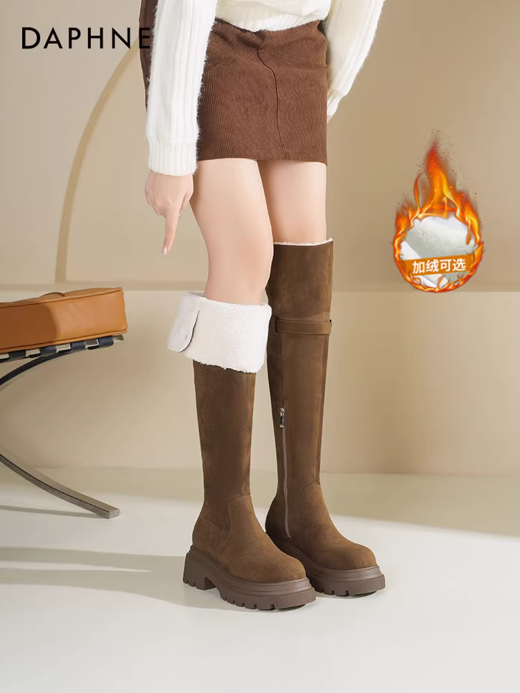 Giày bốt cao quá đầu gối Daphne dành cho nữ 2025, mẫu mới thu đông, lót lông cừu, giày bốt cưỡi ngựa nữ, màu nâu Melard, bốt dài