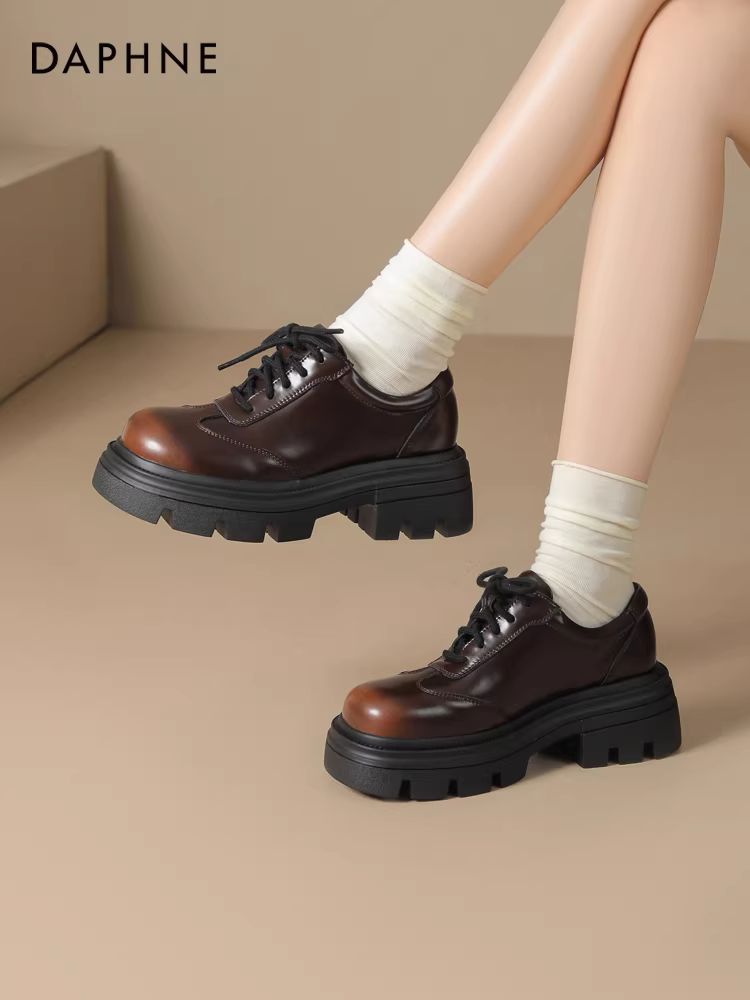 Giày lười Daphne dành cho nữ, giày da đế dày tăng chiều cao mới mùa thu 2025, giày đơn phong cách Anh, giày derby mùa thu.