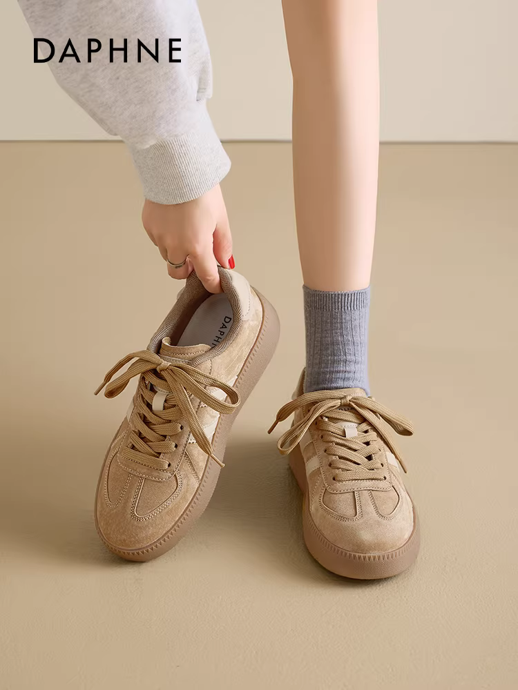 Giày tập Daphne nữ mùa thu đông 2025 kiểu retro mới, giày thể thao đế dày màu nâu Melard