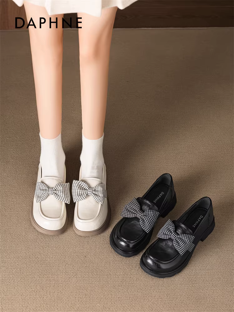 Giày đế dày Daphne dành cho nữ 2026 mùa xuân mới phong cách Anh quốc Giày đi làm JK giày da đế mềm màu đen