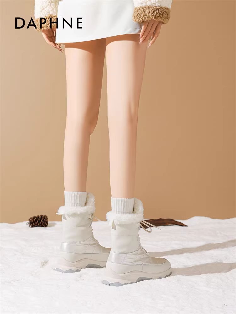 Giày bốt tuyết Daphne dành cho nữ mùa đông 2025 kiểu mới, lót lông cừu ấm áp, giày bốt lông mềm mại, giày cotton chống trơn trượt, chống thấm nước, thích hợp cho hoạt động ngoài trời ở vùng Đông Bắc