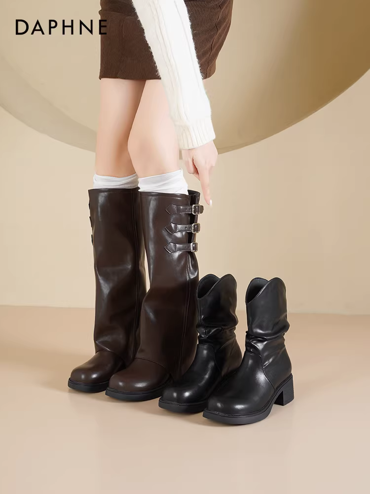 Giày bốt cao cổ Daphne Maillard nữ 2025, mẫu mới thu đông, kiểu dáng phương Tây, có thể phối quần, kiểu dáng xếp lớp.
