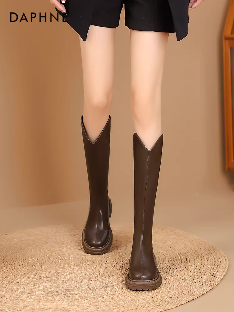 Giày bốt cao cổ nữ Daphne đế dày kiểu V, đa năng mùa thu đông 2025, giày cao cổ nữ, giày nữ cao cổ