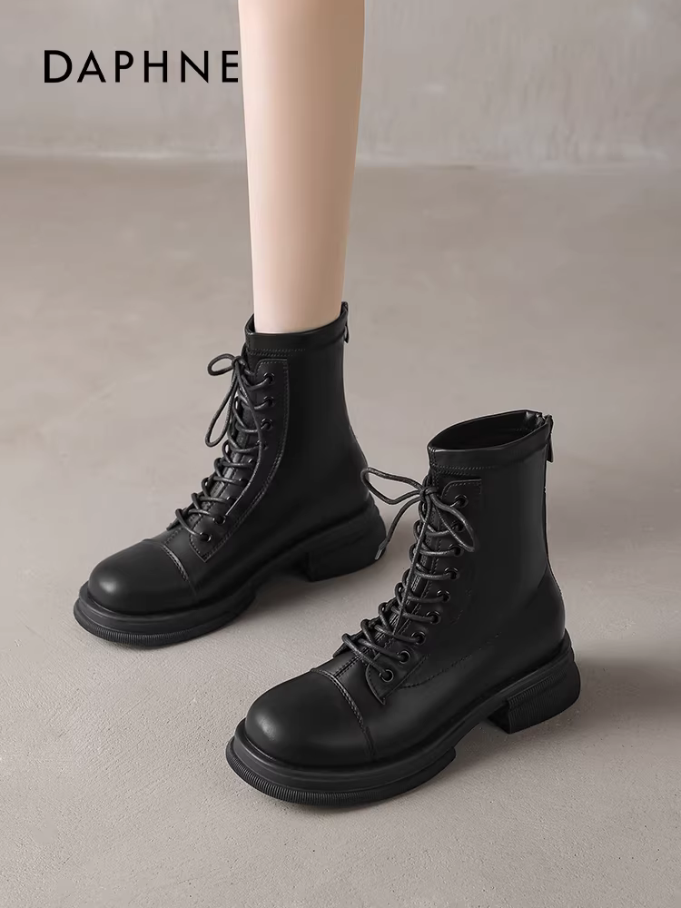 Giày bốt ngắn đen Daphne, giày bốt Martin nữ, mẫu mới 2025, giày bốt cưỡi ngựa Melard, giày bốt cao bồi kiểu miền Tây đến giữa bắp chân