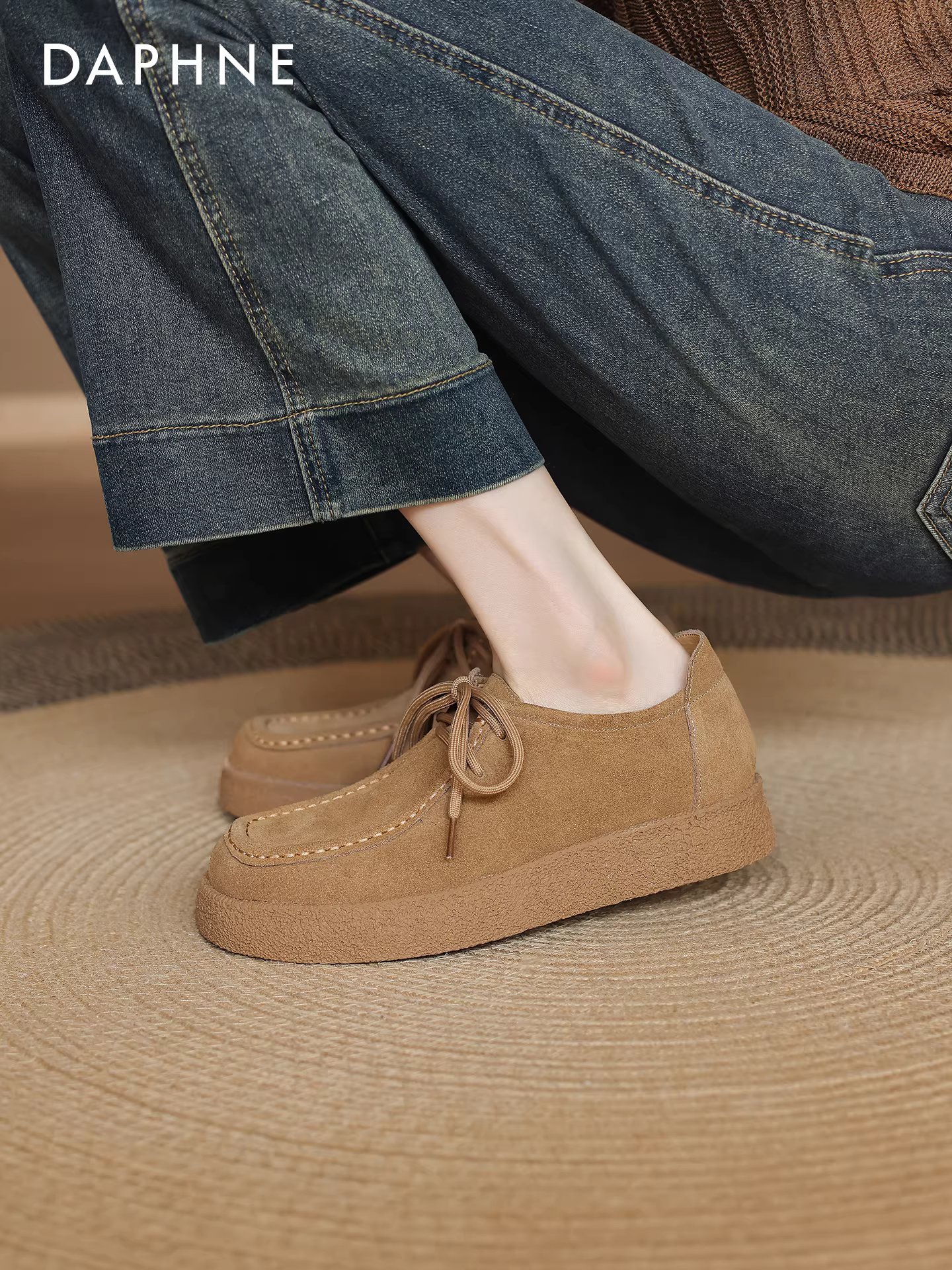 Giày Loafer Daphne nữ 2025 mới thu đông đế dày kiểu Birkenstock gót chunky giày kangaroo giày da nâu giày đơn