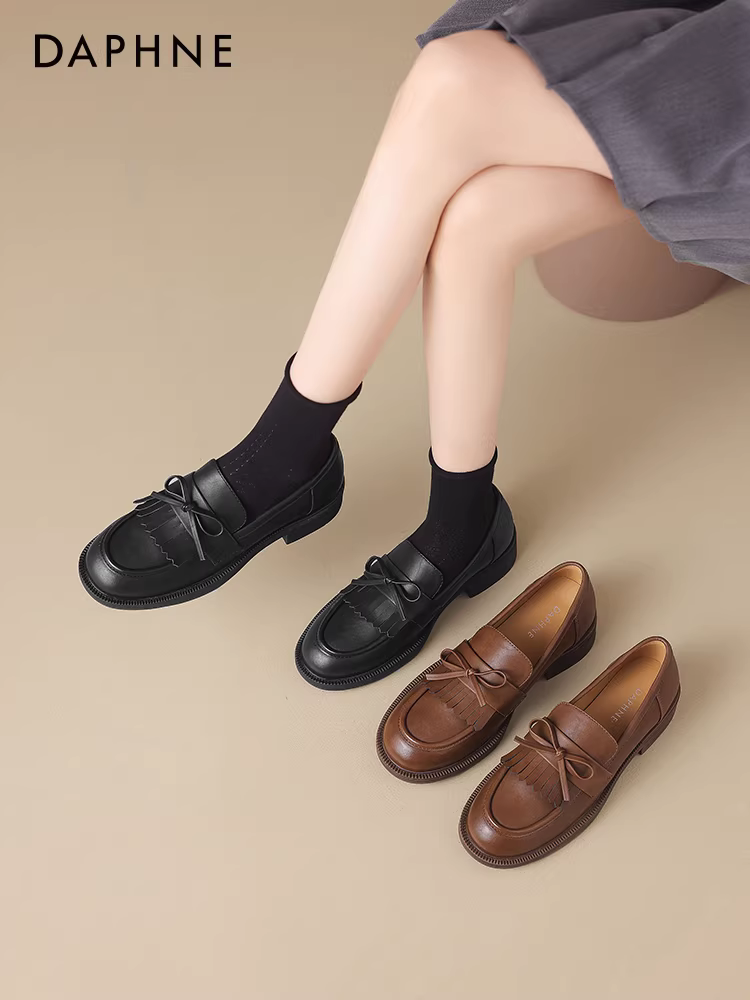 Giày Loafer Daphne nữ 2025 kiểu Anh mới, giày da đen, giày bệt nữ, giày đi làm đế mềm, giày đơn giản