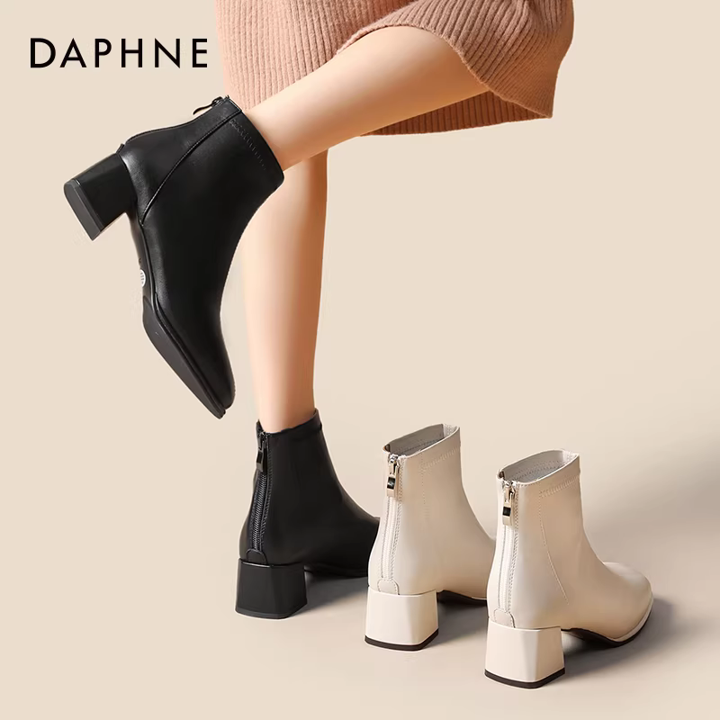 Giày bốt ngắn da thật Daphne dành cho nữ 2024 Giày bốt đơn mùa xuân phổ biến dành cho nữ Giày bốt cổ ngắn phong cách Pháp Giày bốt ngắn màu trắng Giày bốt siêu phổ biến dành cho nữ