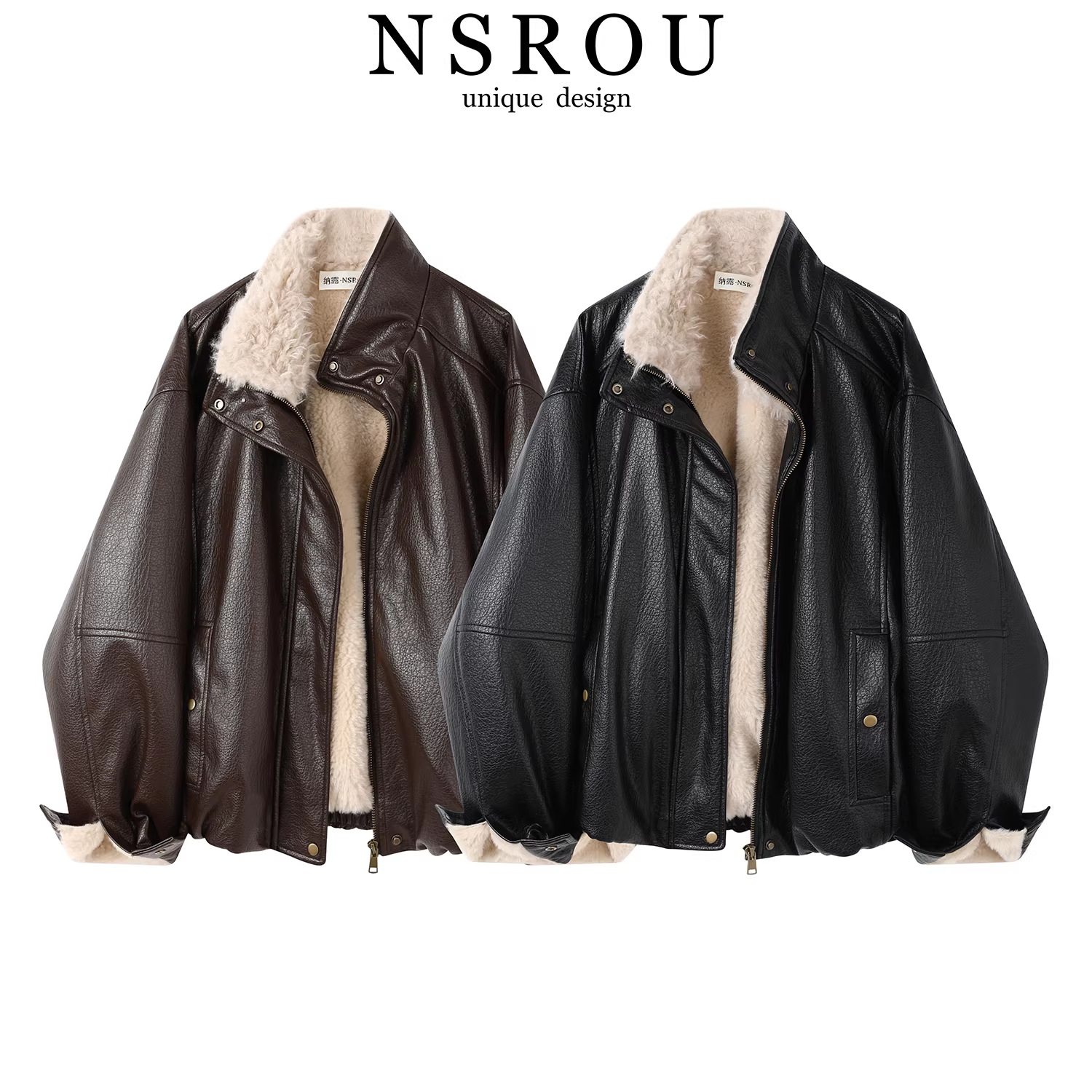 Áo khoác da ngắn dày dặn cổ điển dành cho nữ, áo khoác phi công kiểu Mỹ lót lông cừu mùa đông