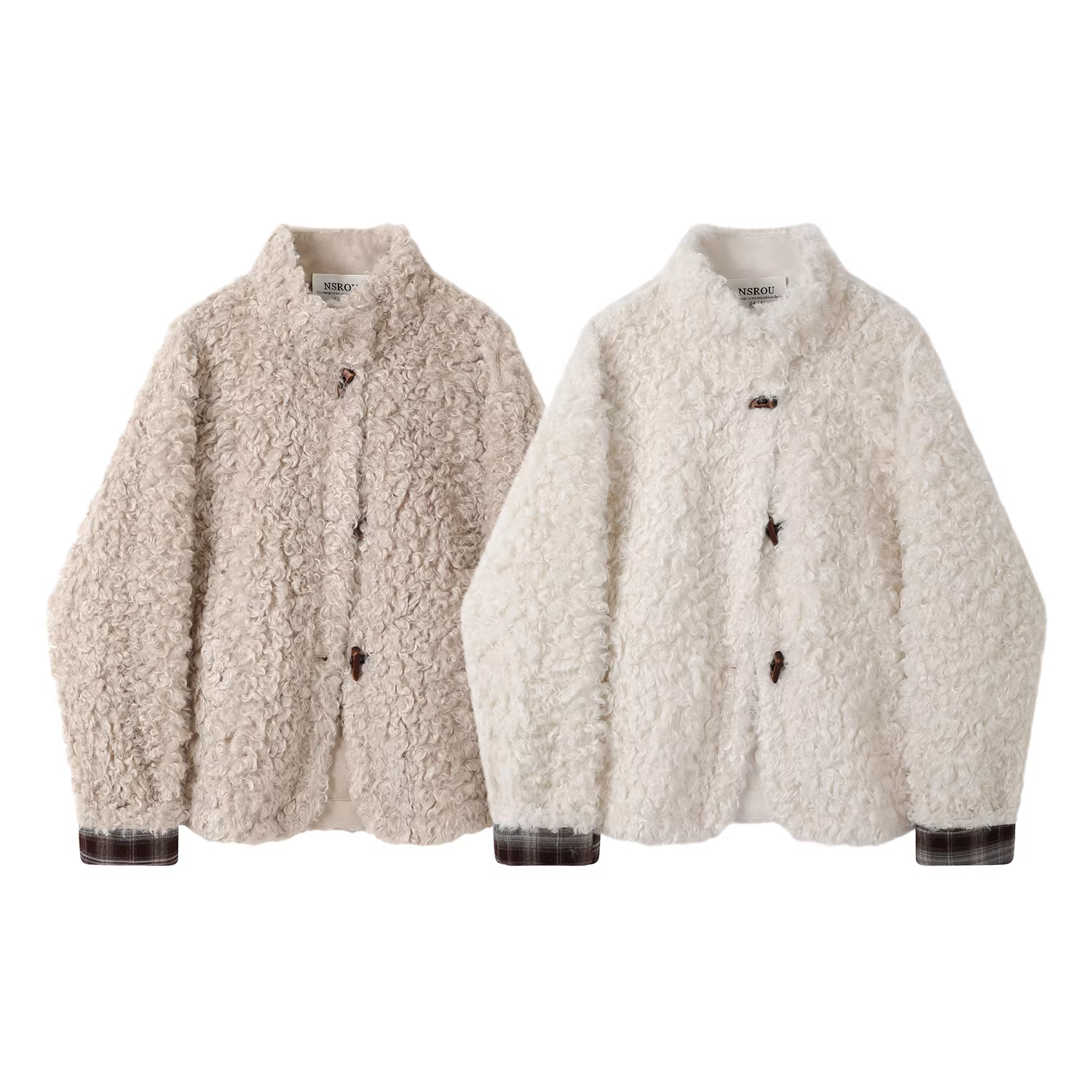 Áo khoác len cừu cổ đứng kiểu lười biếng phong cách Hàn Quốc dành cho nữ trong mùa thu đông, áo khoác lông dài vừa phải cao cấp và sành điệu