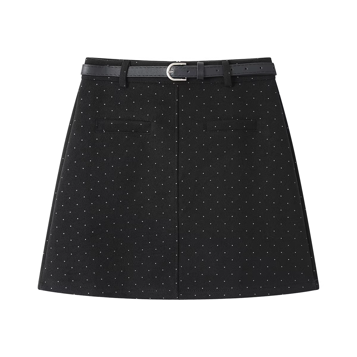 NSROU váy bút chì chữ A cao cấp màu đen váy ngắn dành cho nữ mùa thu đông váy len chấm bi giảm béo lưng cao